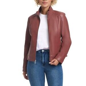 NWT Vince Camuto Women's Faux Leather Pockets Long Sleeves Jacket Pink